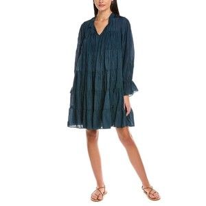 NEW SEA NY Tiered Linen-Blend A-Line Dress in Pine Size Small